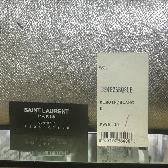 YSL Metallic Silver Flap Clutch - Picture 3 of 9